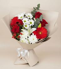 Букет цветов из:  Розы, Хризантемы, Герберы и Лилии в Ржеве