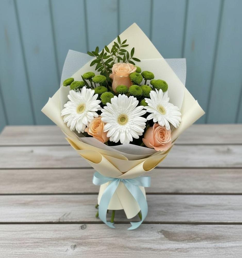 Букет цветов из: Герберы, Розы и Хризантемы в Ржеве