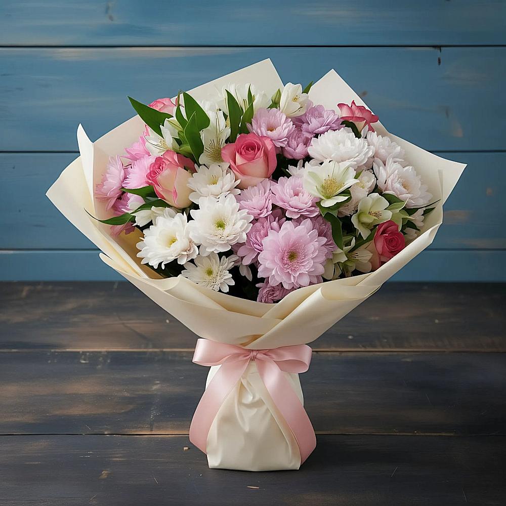 Букет цветов из: Хризантемы, Альстромерии и Розы в Ржеве